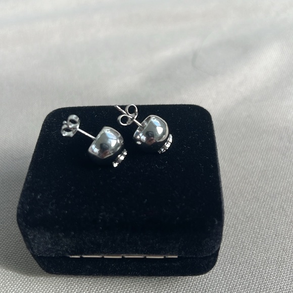 Authentic Chanel silver ball earrings with Chanel logo. - Picture 3 of 11